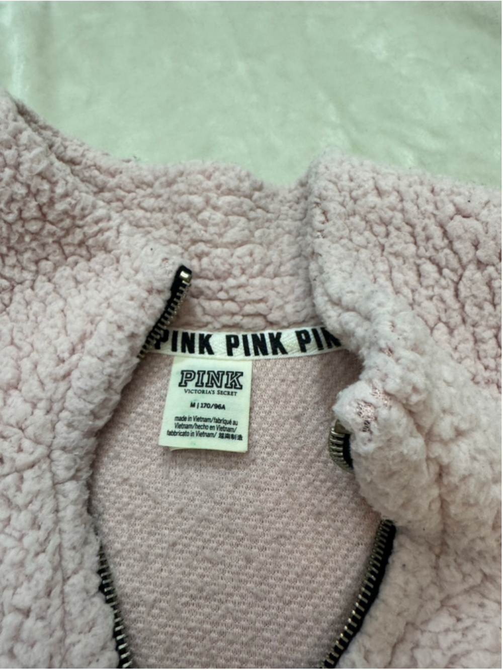 Women's Victoria's Secret PINK Sherpa Quarter-Zip Sweatshirt Pink Size M - Picture 4 of 7